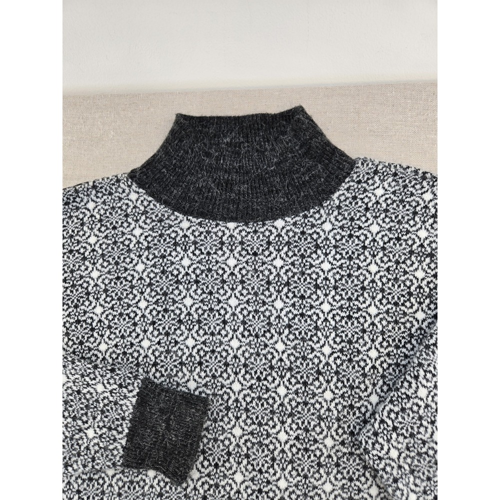 Vintage Garland Wool Sweater Women's Large Black White Geometric Knit